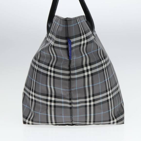 Burberrys Nova Check Blue Label Tote Bag Nylon Silver Gray Auth bs18621 - Picture 4 of 16